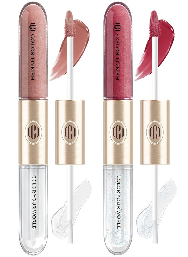 Color Nymph Matte Liquid Lipstick with Clear & Shimmer Lip Oil | 2PCS Lip Makeup Set for Women & Girls | High Pigment Color Long-Lasting Dual Ended Lip Gloss | Cruelty-Free & Vegan (2-Count, 03) - Image 1